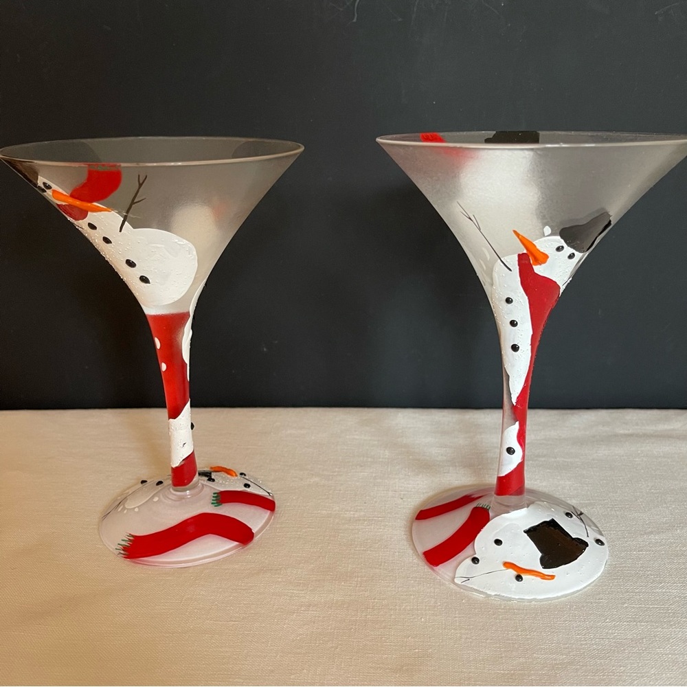 Beautifully crafted martini glasses with snowman design